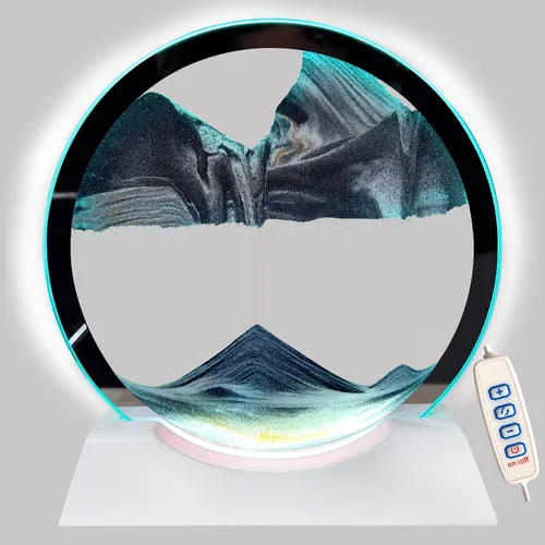 Vista 9 de Akaco Arte de Arena Líquido en Movimiento con Luz Base de Madera Blanca Clara, Arte de Arena en Movimiento, Vidrio Redondo, Flujo de Arena, Pintura