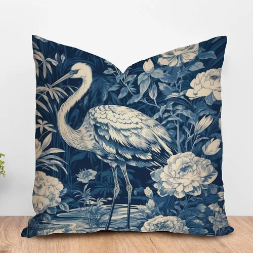 Vista 26 de ArogGeld Chinoiserie - Funda de almohada decorativa con diseño de pájaro y pájaro azul con flores y pájaros asiáticos, funda de cojín decorativa