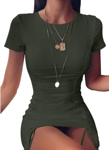 Vista 2 de LAGSHIAN Vestido corto entallado de manga corta con cordón para mujer
