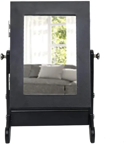 Vista 3 de Trlec Organizador de gabinete de joyería de espejo pequeño, caja de almacenamiento con soporte negro para colocar en mesa auxiliar, escritorio