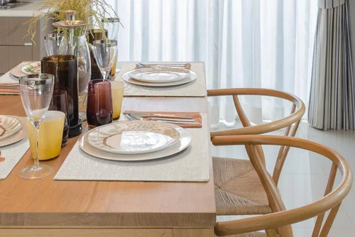 Vista 9 de Homing - Juego de 4 manteles individuales de lino de algodón, manteles de tela lavables para mesa de comedor estilo granja para interiores y Beige