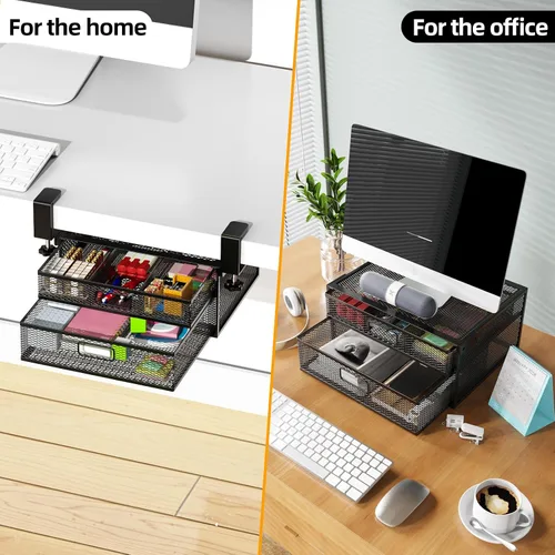 Vista 3 de Organizador de cajones para debajo del escritorio, sin taladrar debajo del escritorio, organizador de cajones de metal para debajo del escritorio