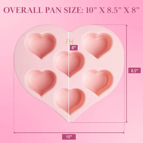 Vista 6 de Paris Hilton Molde de silicona con forma de corazón, molde antiadherente en forma de corazón, apto para horno para pasteles, brownies y postres, 6