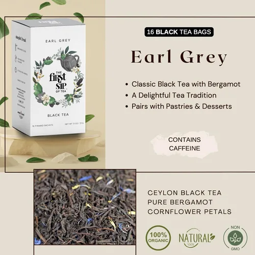 Vista 3 de Earl Grey té negro, 16 unidades, bolsas de té, 1oz, The Spice Hut (SHBX111)