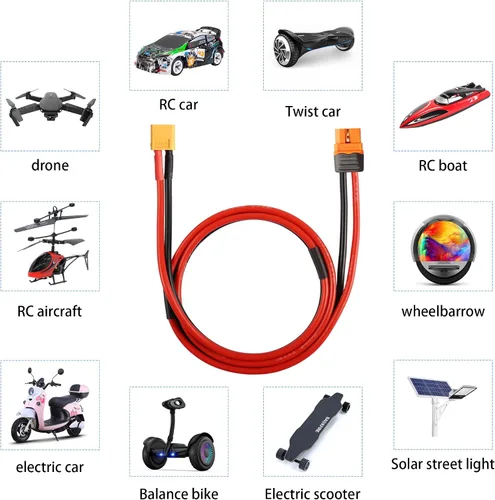 Vista 3 de GELRHONR XT60i Cable de extensión 1M, XT60 macho a XT60i hembra Cable conector 12AWG Cable de silicio, para Ebike, cargador de batería Lipo de coche