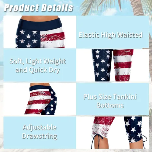 Vista 3 de Urchics Pantalones cortos largos de natación para mujer, talla grande, tankini