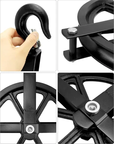 Vista 5 de QWORK Ruedas de andamio, polea de elevación de aluminio de 12 pulgadas, polea de gancho de escalera de 1000 libras, polea de alzamiento de andamio