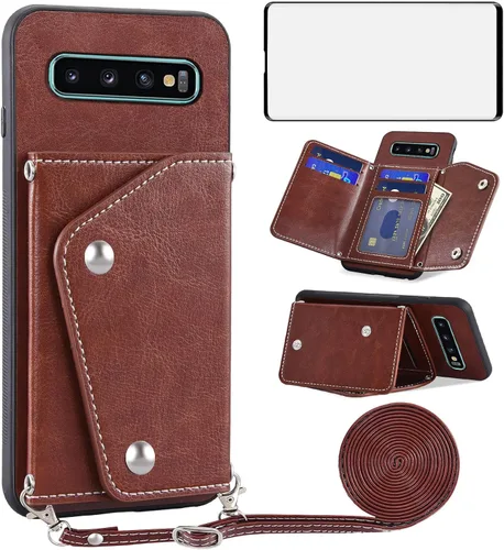 Vista 10 de Asuwish Funda de teléfono para Samsung Galaxy S10 Plus con protector de pantalla de vidrio templado y tarjetero para tarjeta de crédito, correa