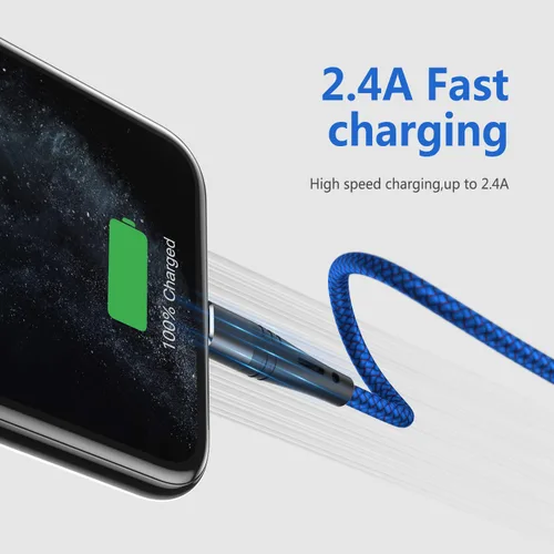 Vista 2 de [Certificado Apple MFi] Paquete de 2 cargadores de iPhone de 6.6 pies, cable Lightning de 6.6 pies de largo, cable trenzado de carga USB