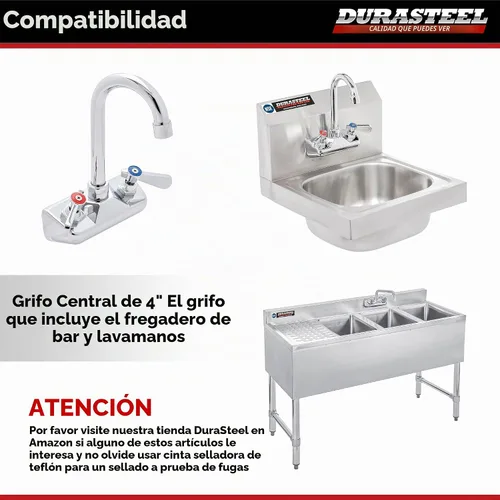 Vista 6 de DuraSteel Grifo de Montaje en Pared Codo de 90 Grados - Grifo de Cocina Comercial Kit de Protección contra Salpicaduras que Ahorra Espacio