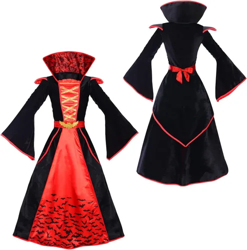 Vista 2 de Disfraz de vampiro para niñas, disfraz de vampiro de Halloween para niñas, disfraz de vampiro
