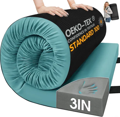 Vista 18 de CYMULA Almohadilla de Colchón de Espuma Viscoelástica para Acampar, Almohadilla para Dormir de 3 Pulgadas para Acampar, Base Antideslizante Inferior