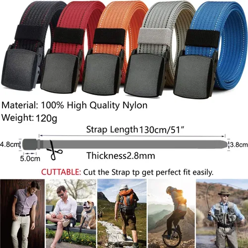 Vista 2 de LionVII Cinturón para hombre, cinturón ajustable con hebilla de plástico transpirable para deportes de trabajo, fácil de recortar para adaptarse a