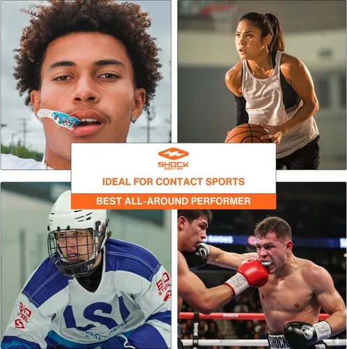 Vista 4 de Shock Doctor Protector bucal, protector bucal de fútbol de ajuste personalizado, protector bucal moldeable, lacrosse, hockey, artes marciales
