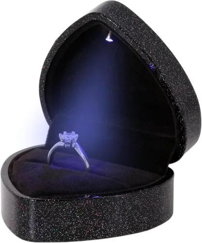 Vista 15 de Naimo Caja de anillo de compromiso, pendientes, moneda, joyero, caja con luz LED, para propuesta, compromiso, regalo de boda Negro