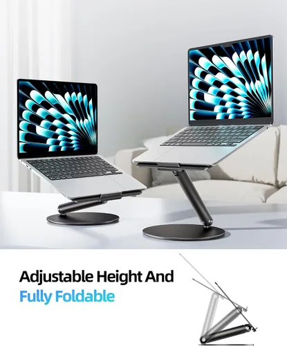 Vista 3 de LULULOOK Soporte para computadora portátil para escritorio, soporte de computadora de aluminio completo, elevador ajustable giratorio de 360°, Negro