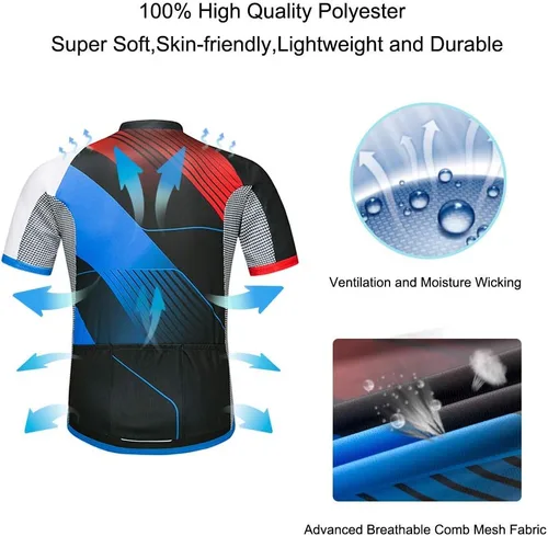 Vista 5 de wantdo Camisetas de ciclismo para hombre, camisetas de ciclismo de montaña MTB Jersey de manga corta Camisetas de ciclismo transpirable de secado