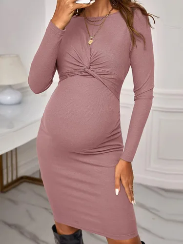 Vista 4 de Verdusa Vestido ajustado de maternidad con cuello redondo y manga larga para mujer