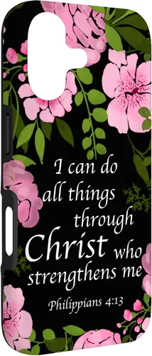Vista 3 de Funda con diseño de flores para iPhone 17 con texto en inglés "I Can Do All Things Through Christ Religious Gift Flower Art
