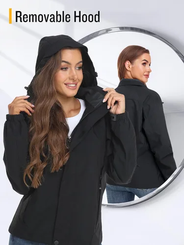 Vista 4 de SaphiRose Chaqueta impermeable para mujer, ligera, para exteriores, con capucha extraíble