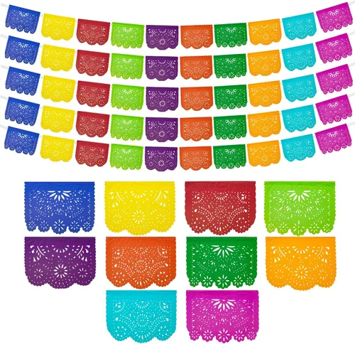 Vista 2 de Pancartas de fiesta mexicana (paquete de 5, 10 diseños de banderas de papel de seda por pancarta) + piñata mexicana (XL de 36 pulgadas), pancarta