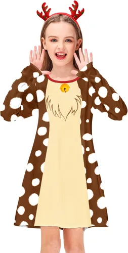 Vista 5 de Deerose Vestido de manga larga para niñas del día de San Patricio Mardi Gras, de 3 a 14 años Navidad café