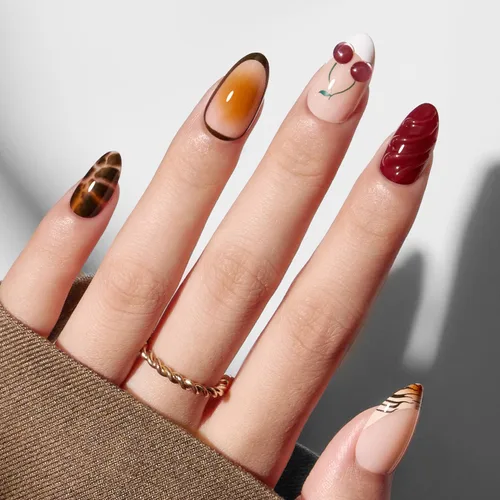 Vista 19 de Modelones Uñas postizas a presión con punta francesa de almendra, uñas postizas cortas de almendra para mujer, kit de uñas reutilizables
