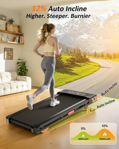 Vista 4 de Walking Pad Treadmill with Handle Bar,Walking Pad with Incline 8%,2.5HP Quiet Under Desk 320 lbs 2 in 1Treadmills for Home Office,Compact Foldable