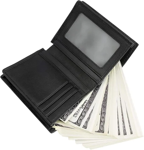 Vista 4 de Billetera de piel para hombre, monedero con clip de dinero para hasta 6 tarjetas, tarjetero de visita