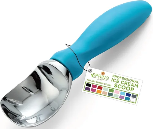 Vista 37 de Spring Chef - Cuchara para helado rosa de alta resistencia con mango suave, cuchara profesional para helado, cuchara de metal para masa de galletas