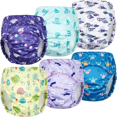 Vista 8 de MooMoo Baby Ropa interior de entrenamiento de plástico, pantalones de goma a prueba de fugas para entrenamiento para ir al baño para niños y niñas