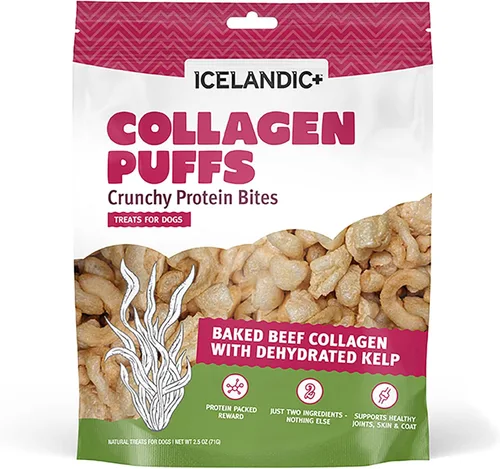 Vista 10 de Icelandic+ Colágeno Puffs: Colágeno de carne al horno con piel de bacalao, 2.5 onzas, golosinas para perros medianos y grandes, bocadillos