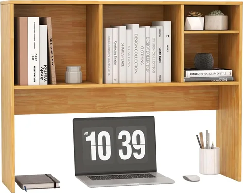 Vista 23 de Estantería de escritorio, 2 niveles, organizador de escritorio de oficina con 4 estantes, estante de almacenamiento de madera de 37 pulgadas