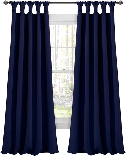 Vista 5 de Lush Decor - Cortinas con pestañas anudadas y aisladas para oscurecer la habitación, juego de paneles de cortina para ventana, 52" de ancho x 84