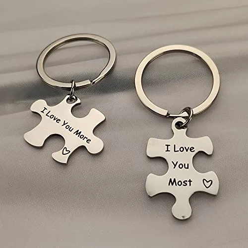 Vista 5 de Llavero de rompecabezas para pareja para esposo, esposa, I Love You More I Love You Most llavero para novio novia llavero a juego para parejas