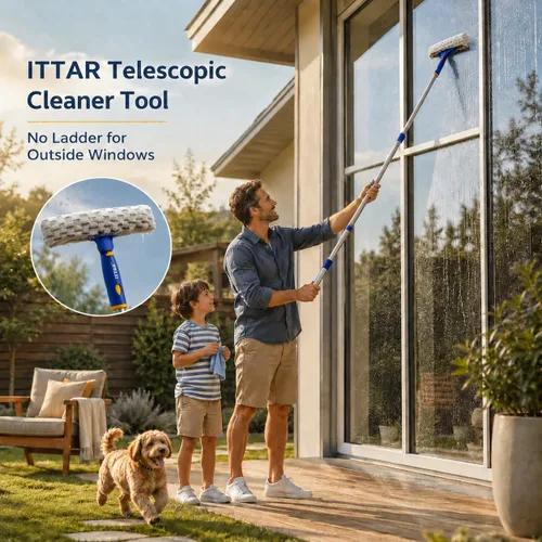 Vista 6 de ITTAR Escobilla de ventana con 2 juegos de postes separados, escobilla de goma de 12 pulgadas y almohadillas de microfibra de 11 pulgadas, kit