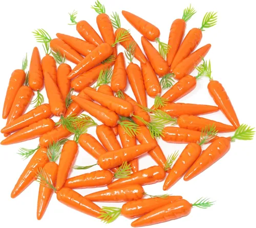 Vista 5 de Honbay 50 piezas de mini zanahorias artificiales de espuma, modelos de zanahorias pequeñas falsas, conejo, zanahorias y verduras para manualidades