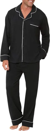 Vista 17 de PajamaGram Conjunto de pijama para hombre, clásico, 100% algodón Negro