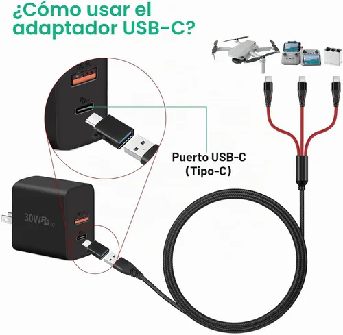 Vista 5 de Cargador para DJI Mini 4 Pro, Mini 3 Pro, Mavic 3, Air 2S Drone, con adaptador 3-in-1 3A Fast Charging Cable USB C Cord for DJI FPV Remote