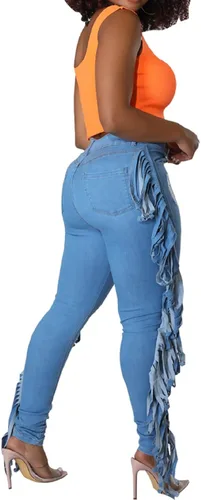 Vista 6 de SeNight Pantalones de mezclilla rasgados de cintura alta para mujer