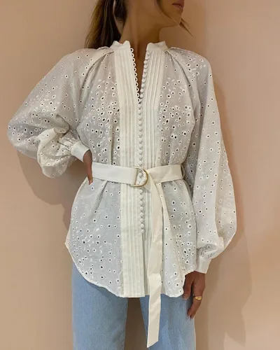 Vista 4 de Roiii Womens Vintage Boho Flow Print Button Down Long Sleeves Shirts Loose Blouse Tops S-XXL
