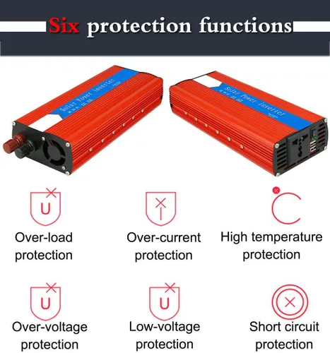 Vista 2 de Inversor – Inversor de 3000 W de 12 V/24 V a 110 V/230 – Inversor solar – Enchufe de CA universal internacional de seguridad 2 puertos de carga USB
