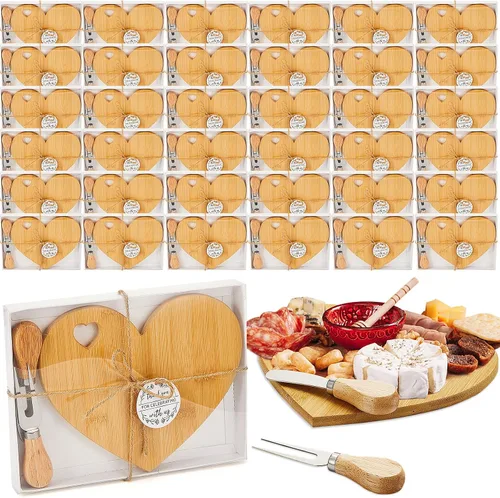 Vista 7 de Patelai 1 Juego de Tabla de Queso en Forma de Corazón para Despedida de Soltera y Baby Shower con Cuchillo, Tabla Mini de Madera para Charcutería