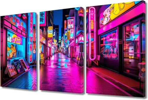 Vista 86 de Lienzo decorativo para pared de sala de estar, lienzo Cyberpunk, decoración de pared de 3 paneles, decoración de pared para el hogar, dormitorio