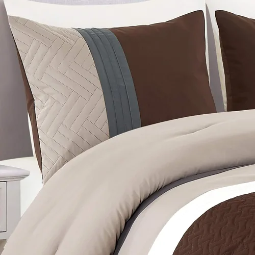 Vista 4 de WPM - Juego de edredón de 2 piezas de diseño moderno, multicolor, gris, café, marrón, beige, gris topo, decoración de ropa de cama alternativa