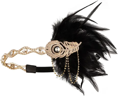 Vista 43 de Cizoe (aa) - Juego de accesorios de estilo Gatsby de la década de 1920, para mujer, diadema de estilo flapper, tocado, collar, guantes