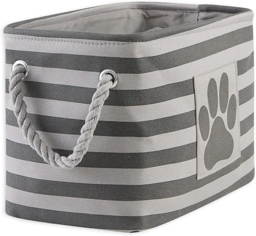 Vista 45 de Bone Dry - Cesta de almacenamiento para mascotas, diseño de parche de pata rayado, aguamarina, rectángulo pequeño