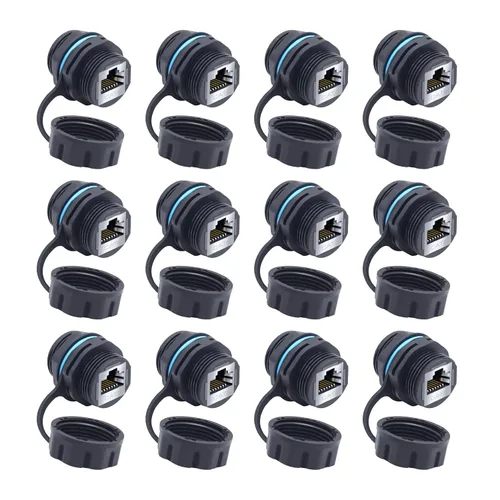 Vista 8 de RJ45 CAT6 Montaje en panel Conector impermeable blindado Cat5/5e/6 hembra a hembra 8P8C Ethernet LAN Acoplador de cable Adaptador de doble cabezal