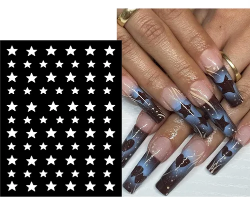 Vista 2 de 6 hojas de plantillas de aerógrafo, calcomanías de uñas para arte de uñas, autoadhesivas, estrellas, mariposa, punta francesa, corazón, calcomanías