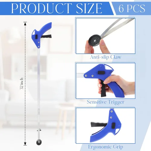 Vista 2 de 6 piezas de ventosa Reacher Grabber Herramienta de 32 pulgadas de mango largo recogedor de basura agarrador herramienta de agarre extensor de brazo